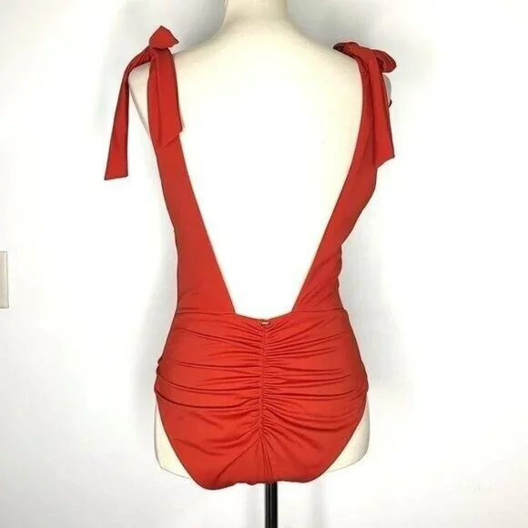 Phax One Piece Swimsuit L Low Back Cheeky Tie Shoulders Rust Orange NEW - Picture 3 of 12